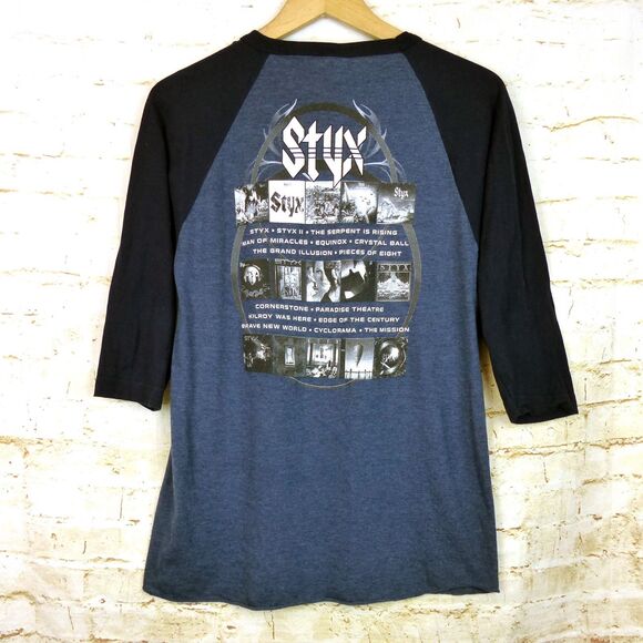 Styx Renegade 2018 Tour Shirt Men S Blue 3/4 Sleeve Raglan Baseball Graphic Tee - Picture 2 of 11